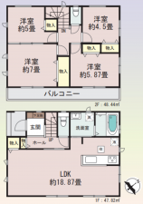 仙台市若林区連坊、新築一戸建ての間取り画像です