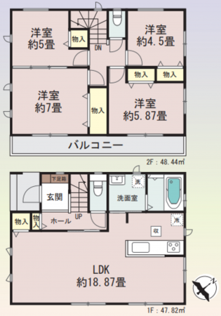仙台市若林区連坊、新築一戸建ての間取り画像です