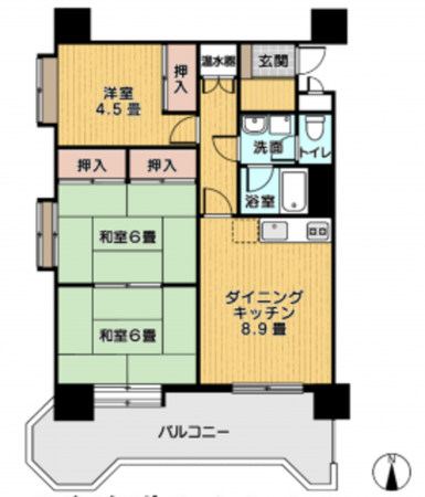仙台市若林区清水小路、マンションの間取り画像です