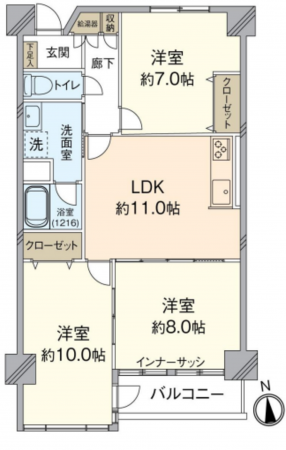 仙台市若林区大和町、マンションの間取り画像です