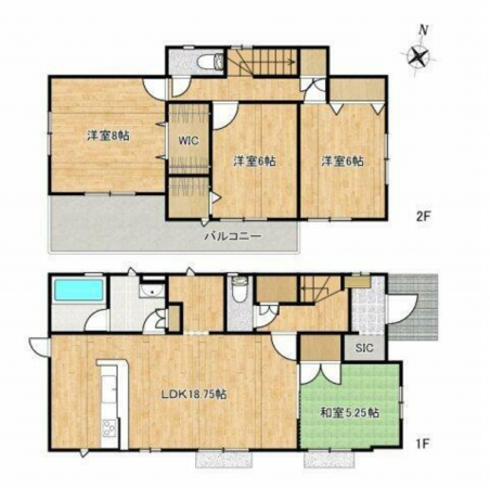 仙台市若林区上飯田、中古一戸建ての間取り画像です