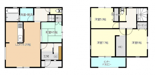 仙台市若林区沖野、新築一戸建ての間取り画像です