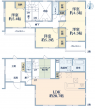 仙台市若林区沖野、新築一戸建ての間取り画像です