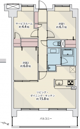 仙台市若林区中倉、マンションの間取り画像です