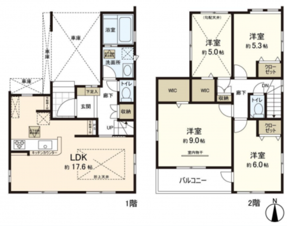 仙台市若林区中倉、新築一戸建ての間取り画像です