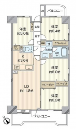 仙台市若林区大和町、マンションの間取り画像です