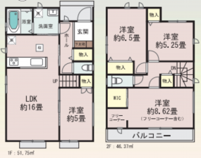 仙台市若林区二軒茶屋、新築一戸建ての間取り画像です