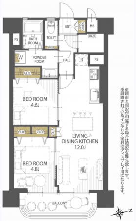 仙台市若林区石名坂、マンションの間取り画像です