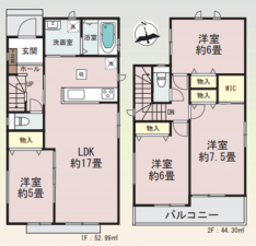仙台市若林区上飯田、新築一戸建ての間取り画像です