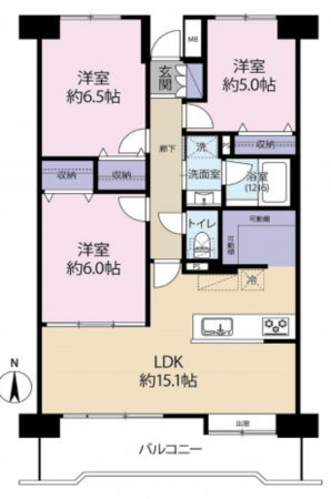 仙台市若林区遠見塚、マンションの間取り画像です