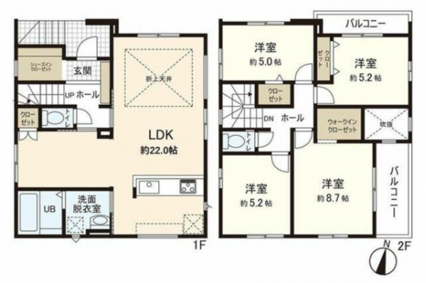 仙台市若林区上飯田、新築一戸建ての間取り画像です