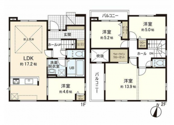 仙台市若林区上飯田、新築一戸建ての間取り画像です