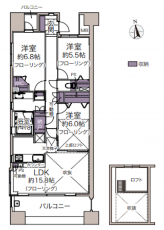 仙台市若林区新寺、マンションの間取り画像です