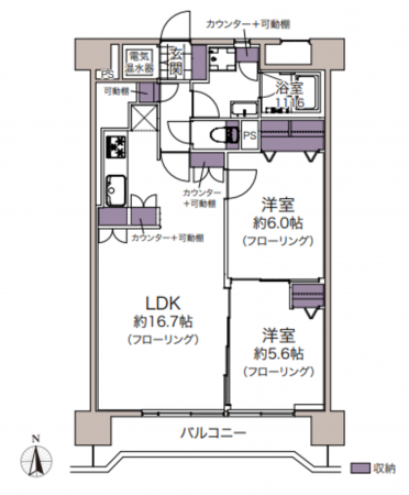 仙台市若林区新寺、マンションの間取り画像です