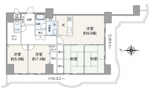 仙台市若林区中倉、マンションの間取り画像です