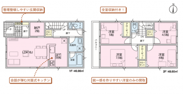 仙台市若林区沖野、新築一戸建ての間取り画像です
