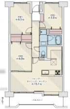 仙台市若林区遠見塚、マンションの間取り画像です