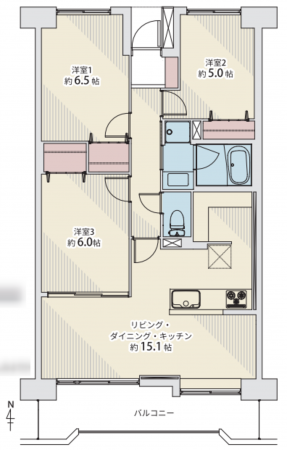 仙台市若林区遠見塚、マンションの間取り画像です