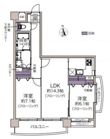 仙台市若林区大和町、マンションの間取り画像です
