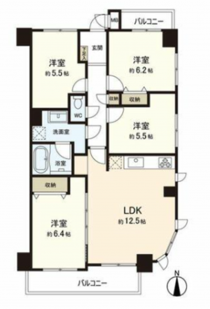 仙台市若林区伊在、マンションの間取り画像です
