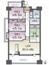 仙台市若林区六丁の目中町、マンションの間取り画像です
