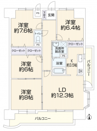 仙台市若林区中倉、マンションの間取り画像です