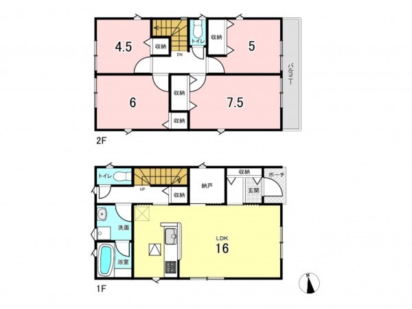 仙台市若林区沖野、新築一戸建ての間取り画像です