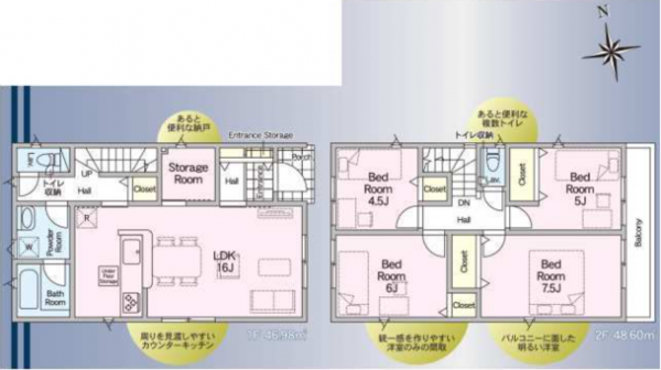 仙台市若林区沖野、新築一戸建ての間取り画像です