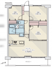 仙台市若林区中倉、マンションの間取り画像です