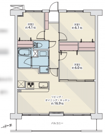 仙台市若林区中倉、マンションの間取り画像です