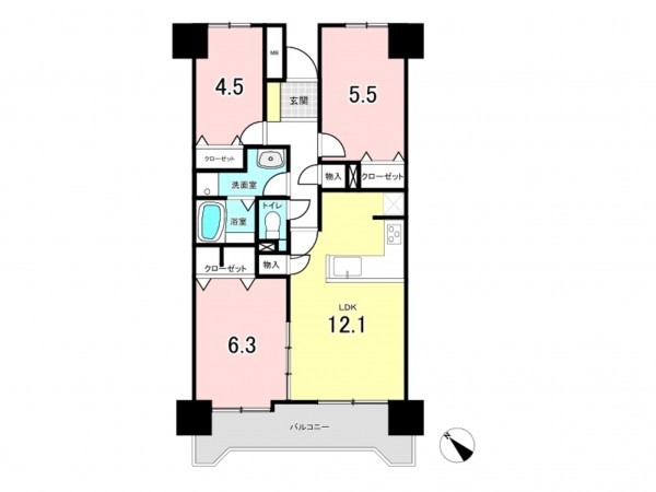 仙台市若林区大和町、マンションの間取り画像です