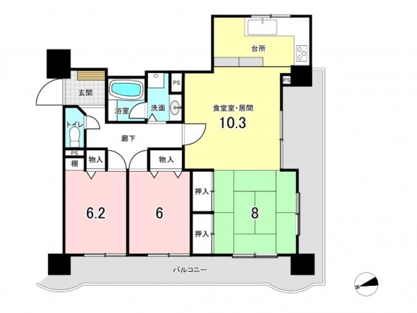 仙台市若林区荒町、収益物件/マンションの間取り画像です