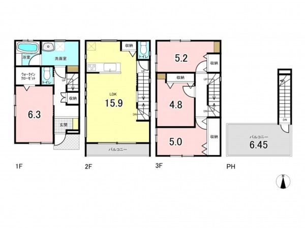仙台市若林区志波町、新築一戸建ての間取り画像です