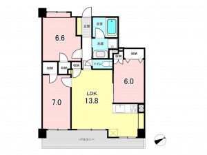 仙台市若林区中倉、マンションの間取り画像です