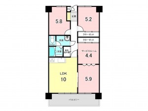 仙台市若林区沖野、マンションの間取り画像です