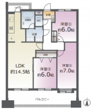 仙台市若林区六丁の目中町、マンションの間取り画像です