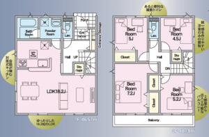 仙台市若林区かすみ町、新築一戸建ての間取り画像です