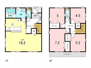 仙台市若林区かすみ町、新築一戸建ての間取り画像です