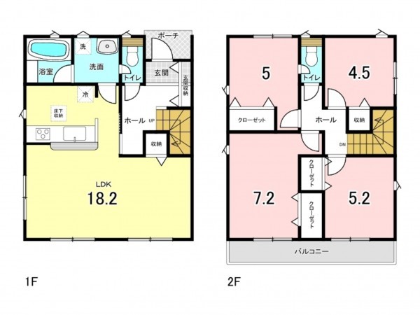 仙台市若林区かすみ町、新築一戸建ての間取り画像です