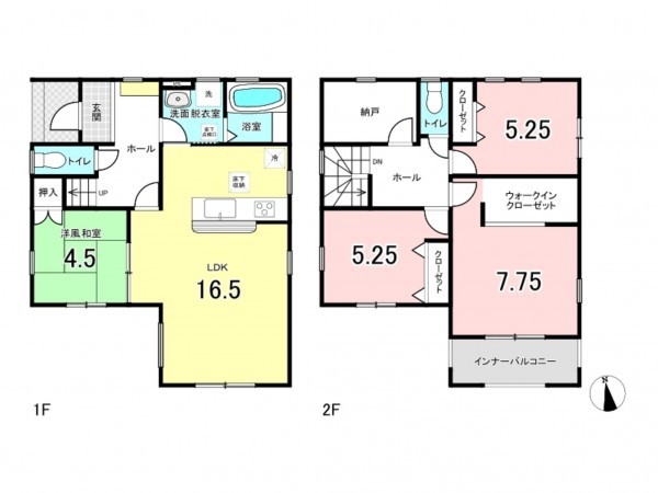 仙台市若林区沖野、新築一戸建ての間取り画像です