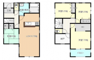 仙台市若林区沖野、新築一戸建ての間取り画像です