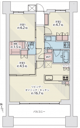 仙台市若林区新寺、マンションの間取り画像です