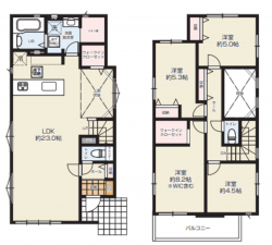 仙台市若林区上飯田、新築一戸建ての間取り画像です