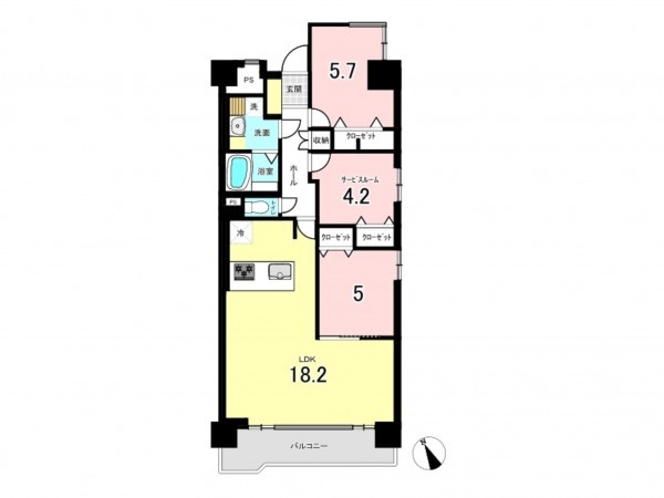 仙台市若林区土樋、マンションの間取り画像です