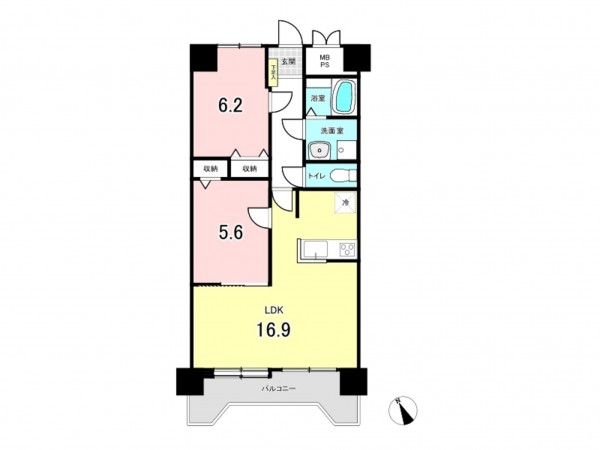 仙台市若林区大和町、マンションの間取り画像です