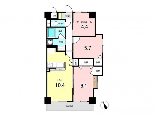 仙台市若林区弓ノ町、マンションの間取り画像です