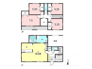仙台市若林区霞目、新築一戸建ての間取り画像です