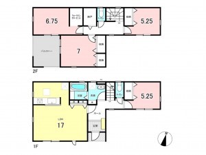 仙台市若林区霞目、新築一戸建ての間取り画像です