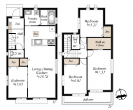 仙台市若林区文化町、新築一戸建ての間取り画像です