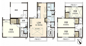 仙台市若林区二軒茶屋、新築一戸建ての間取り画像です